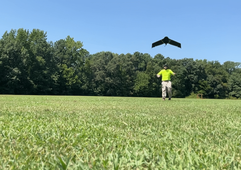 Throw launch of eBee X fixed-wing drone for remote sensing
